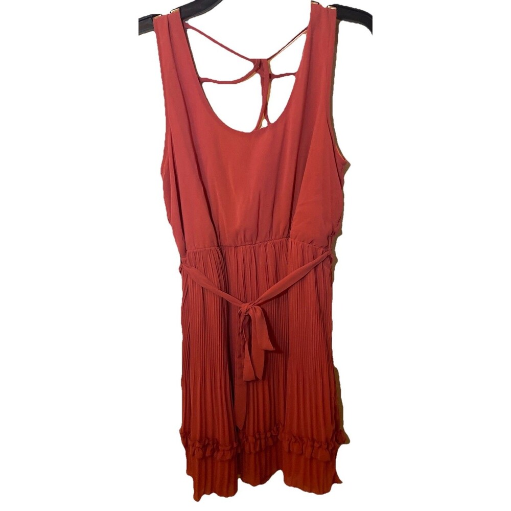 YA LOS ANGELES CORAL Pleated Ruffle Sleeveless Knee Length Woman’s Dress Size L